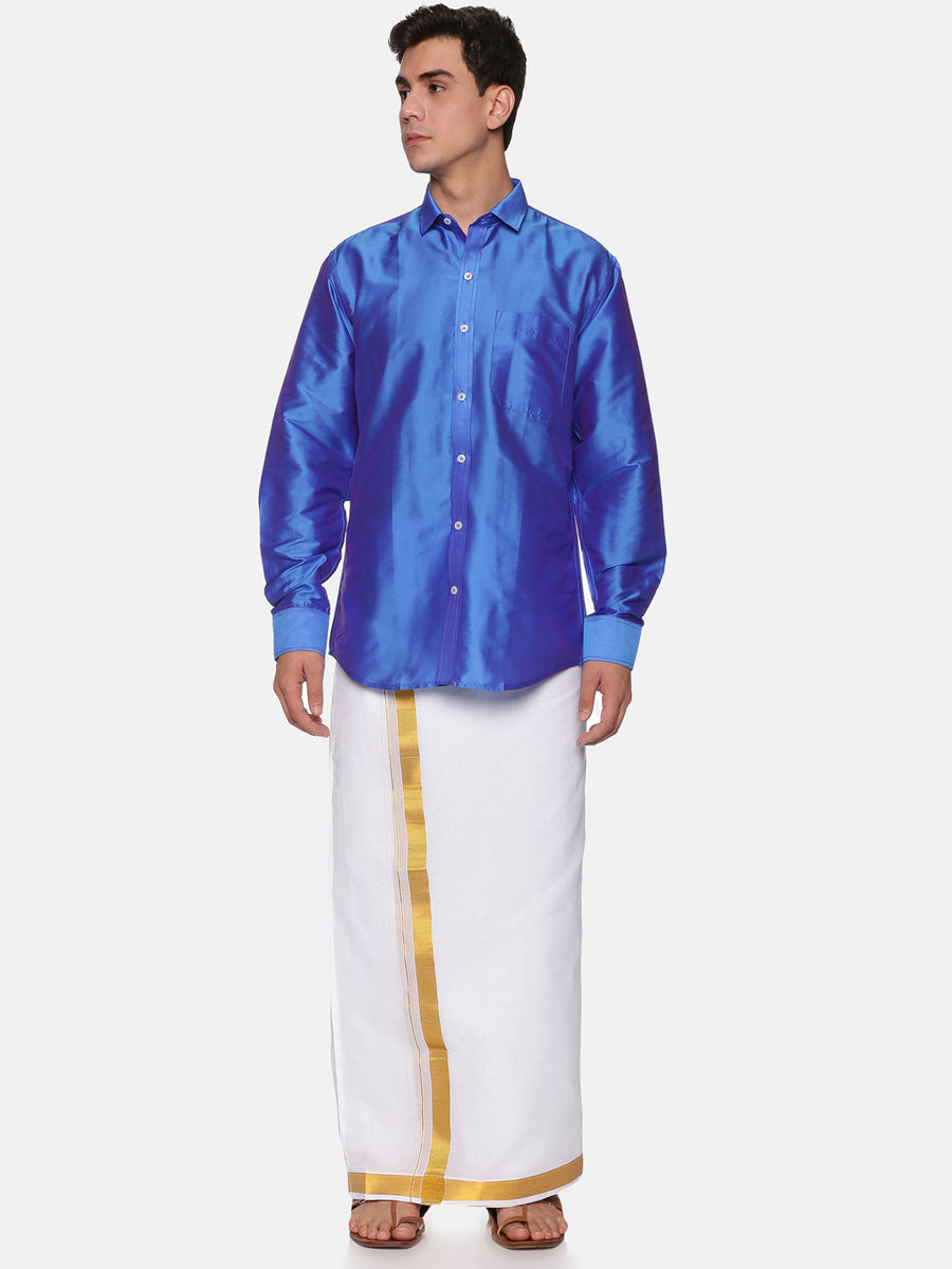 Men Solid Colour Full Sleeve Shirt Pocket Dhoti Set