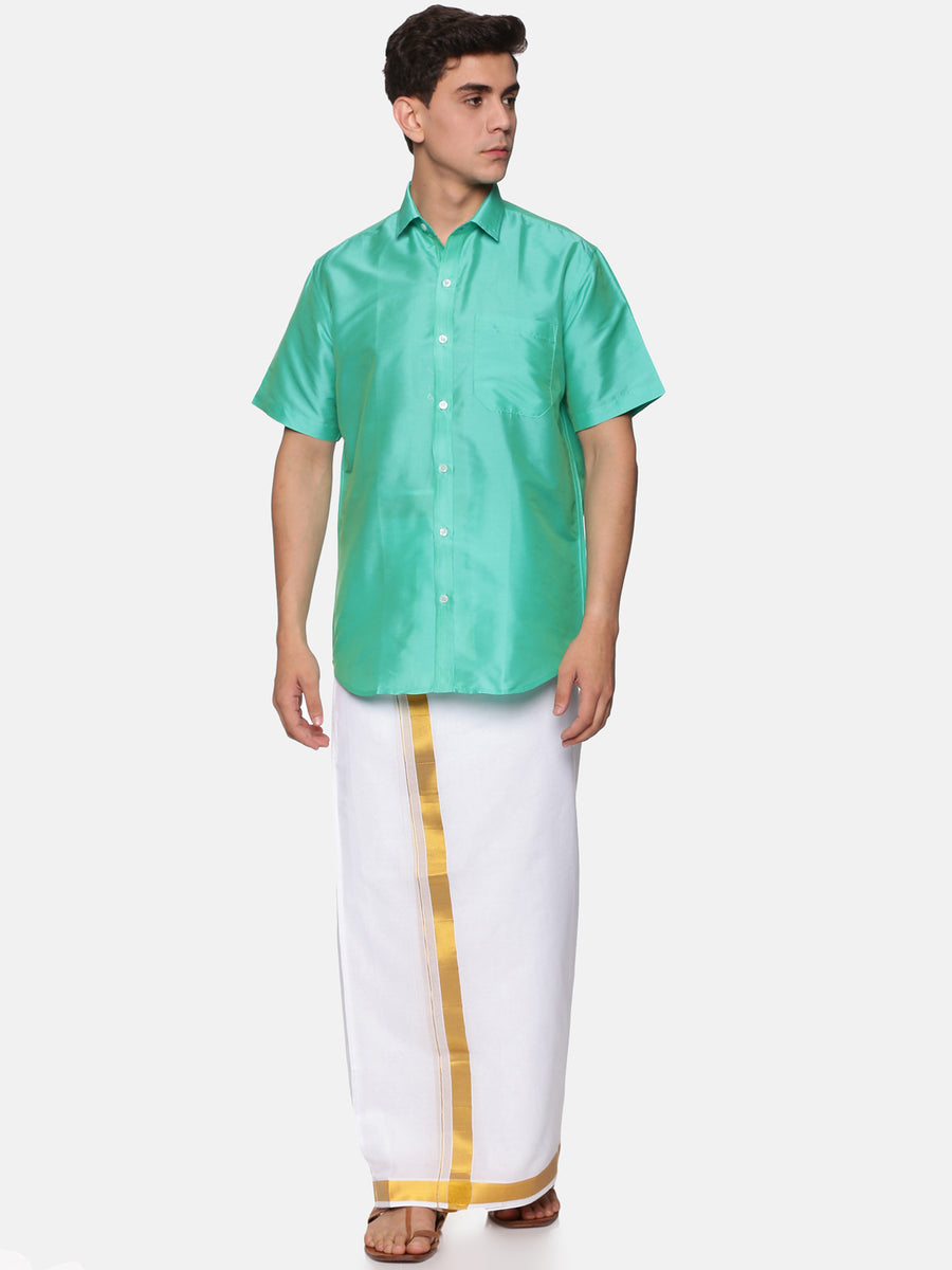 Men Solid Colour Half Sleeve Shirt Pocket Dhoti Set