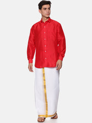 Men Solid Colour Full Sleeve Shirt Pocket Dhoti Set