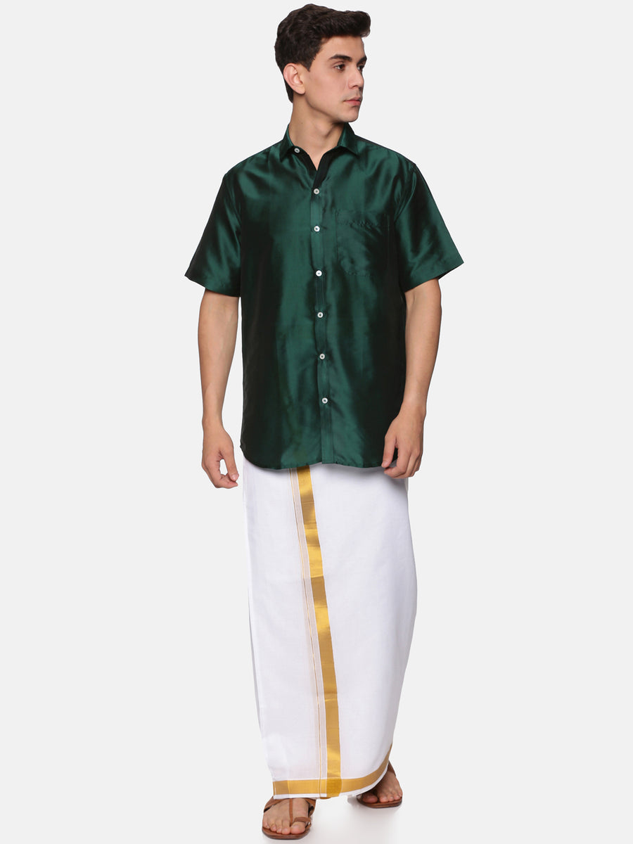 Men Solid Colour Half Sleeve Shirt Pocket Dhoti Set