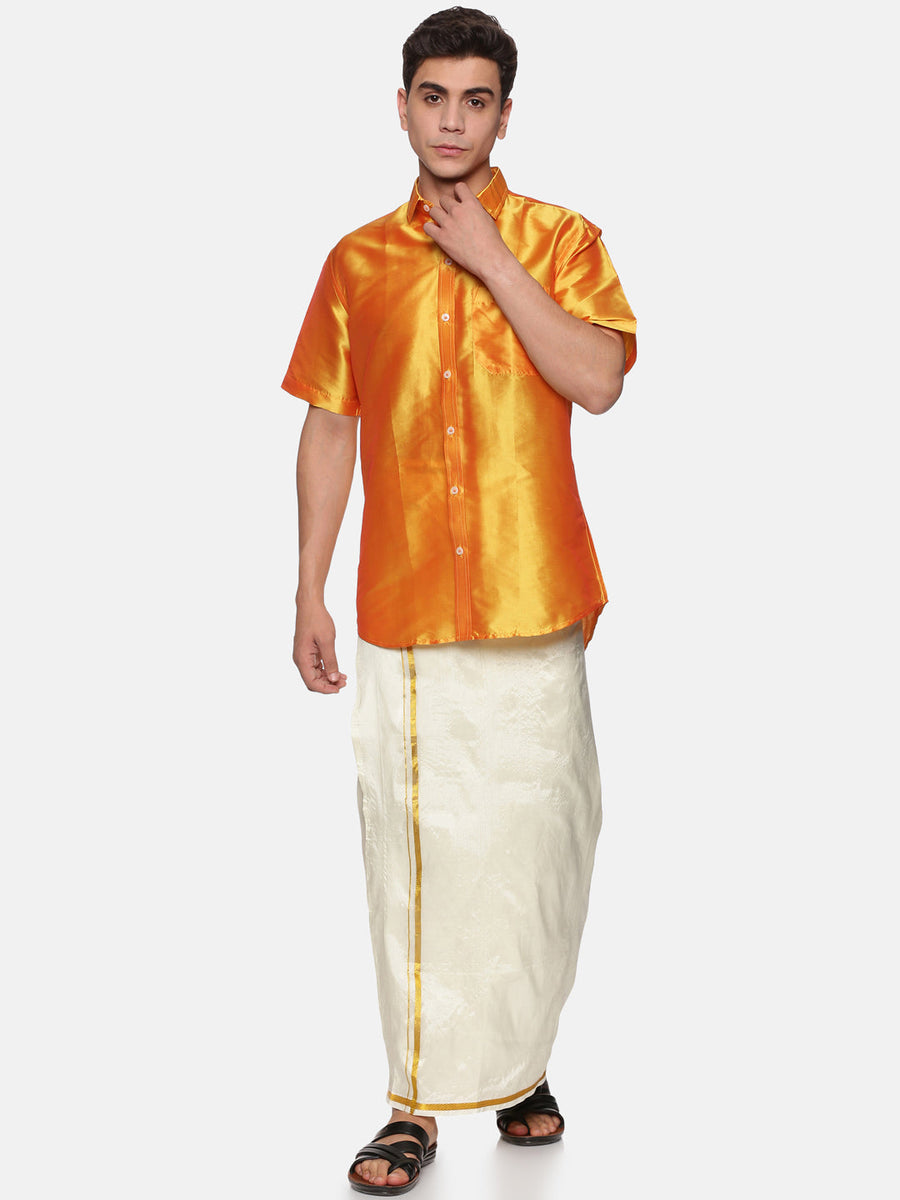 Men Solid Colour Half Sleeve Regular Fit Shirt and Pocket Dhoti Set