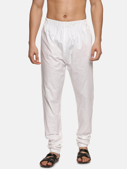 Men Solid White Cotton Pyjama with Pocket