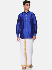 Men Solid Colour Full Sleeve Shirt Pocket Dhoti Set