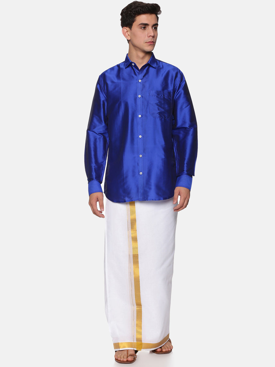 Men Solid Colour Full Sleeve Shirt Pocket Dhoti Set