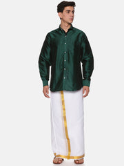 Men Solid Colour Full Sleeve Shirt Pocket Dhoti Set