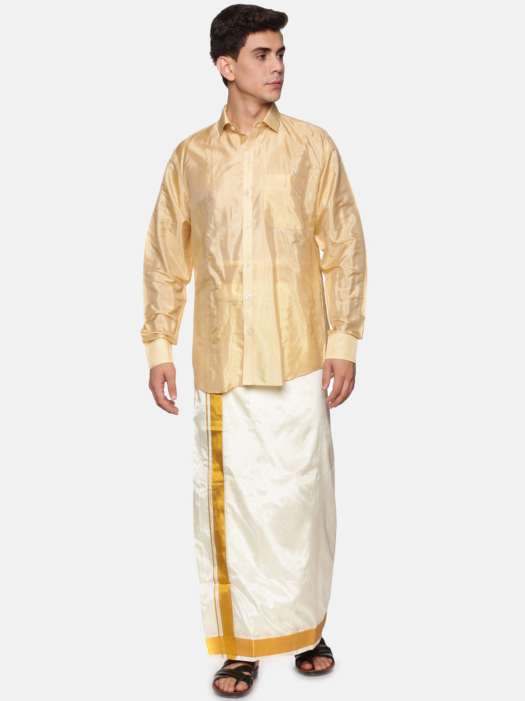 Men Artsilk Full Sleeve Shirt and Dhoti Set