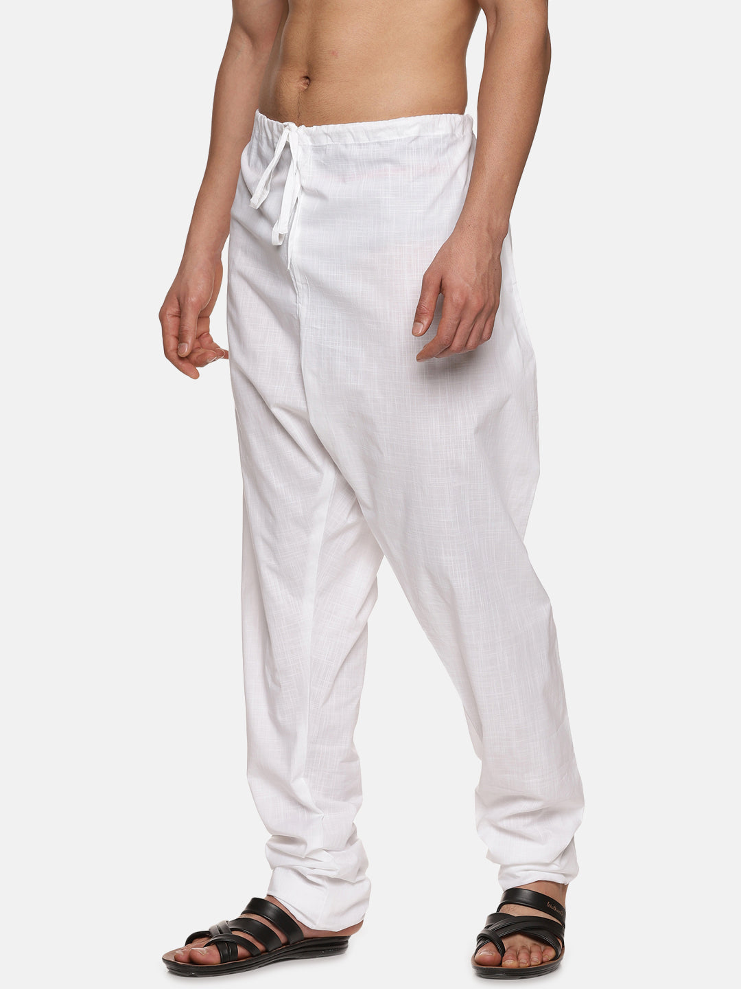 Men Slub Cotton Solid White Colour Pyjama