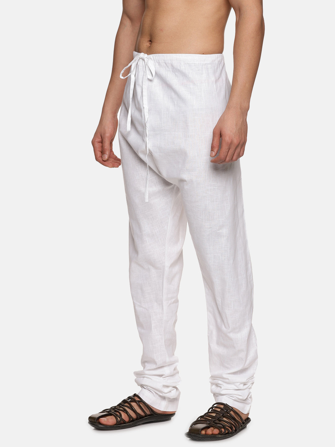 Men Solid White Slub Cotton Pyjama