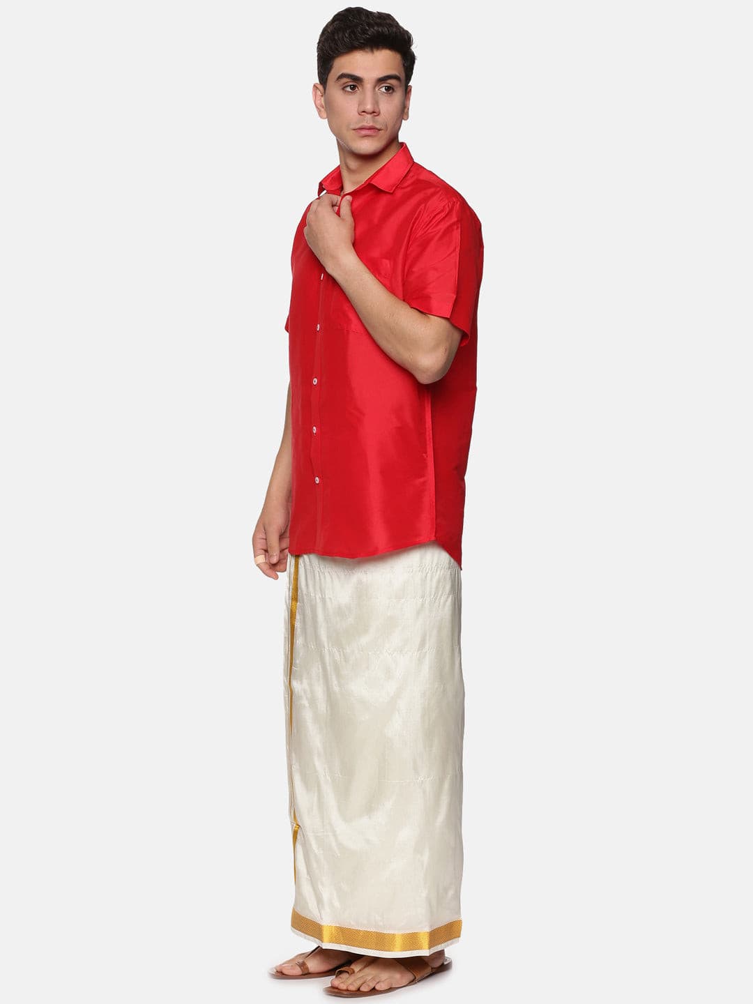 Men Red  Colour Shirt Pocket Dhoti Set.