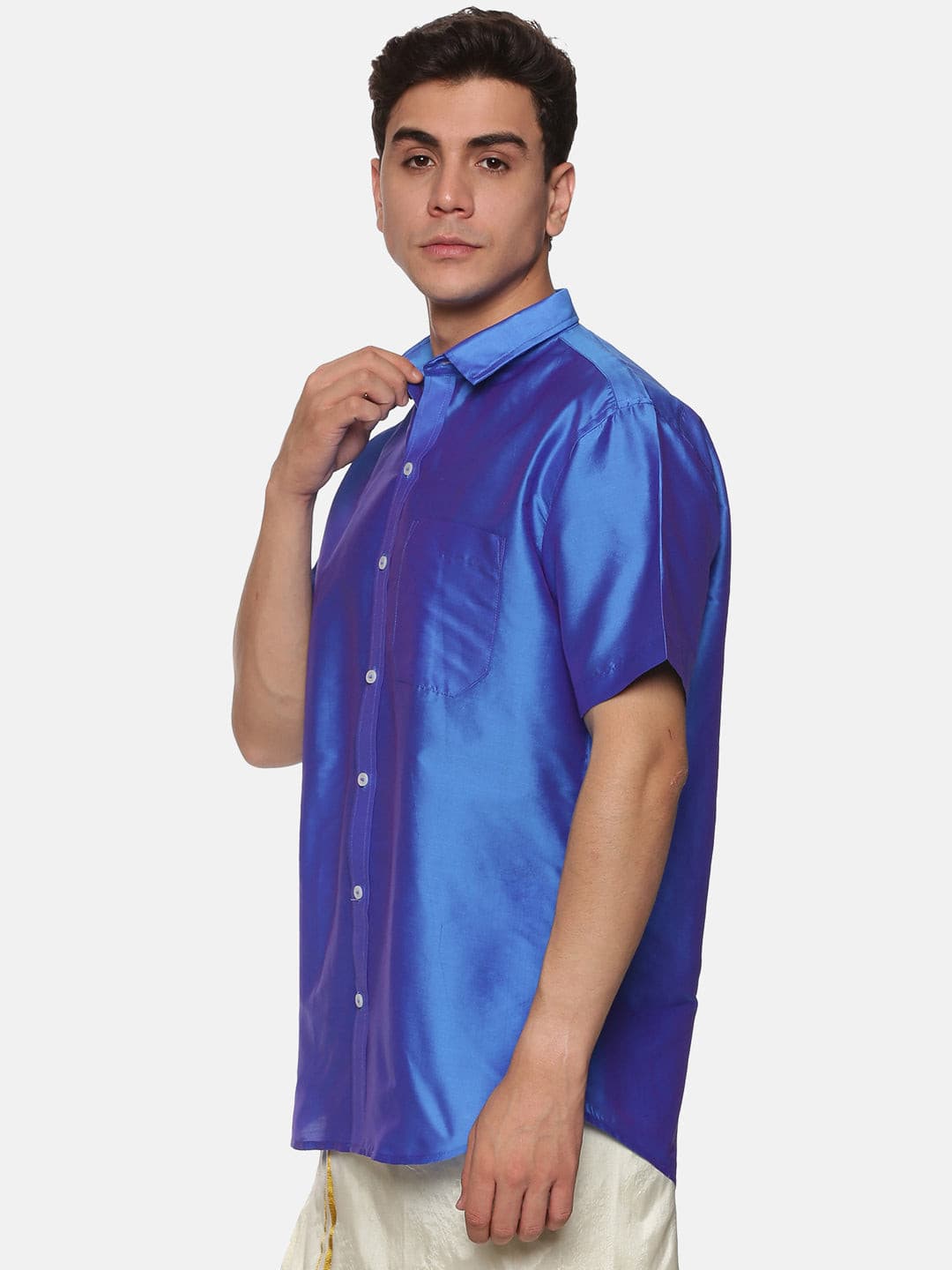 Men Blue Colour Half Sleeve Polyester Shirt.