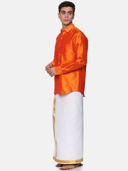 Men Solid Colour Full Sleeve Shirt Pocket Dhoti Set