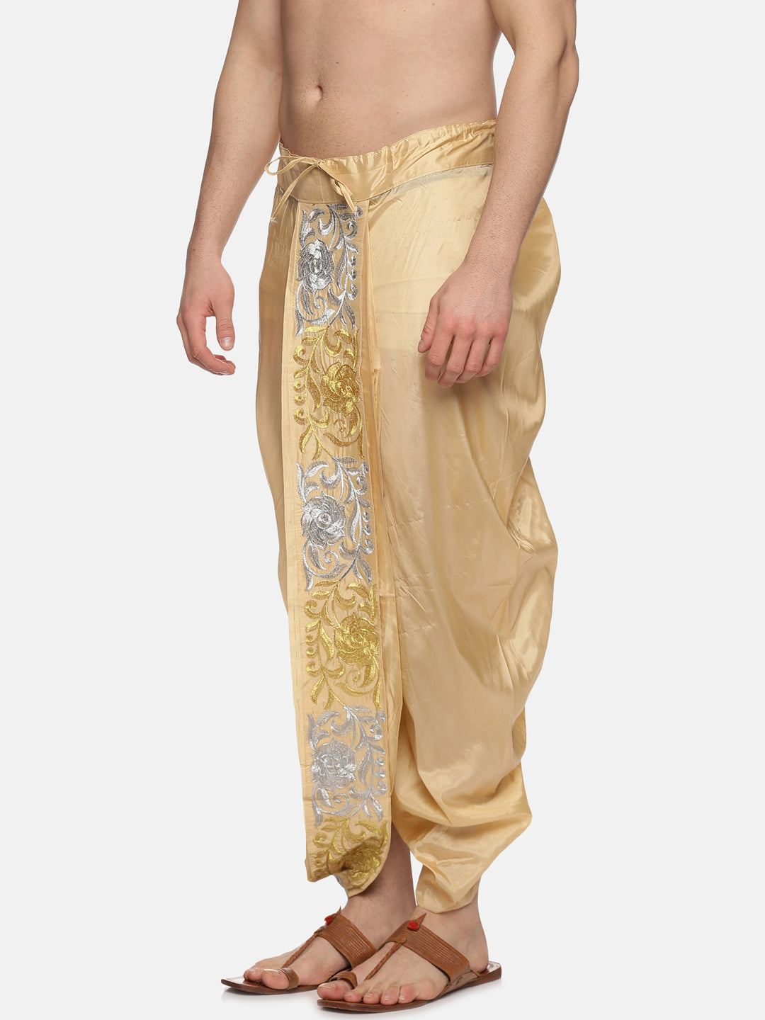 Men Art Silk Biscuit Colour D1 Embroidery Dhoti Pant.