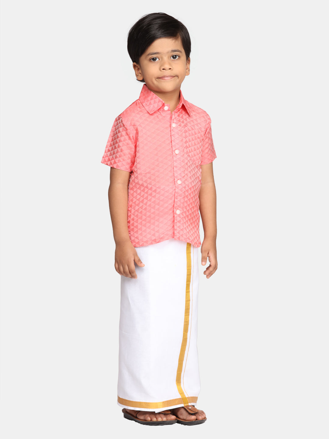 Boys Red Colour Readymade Shirt With Dhoti Set.