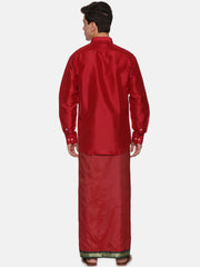 Men Solid Maroon Colour Full Sleeve Shirt Pocket Dhoti Set.