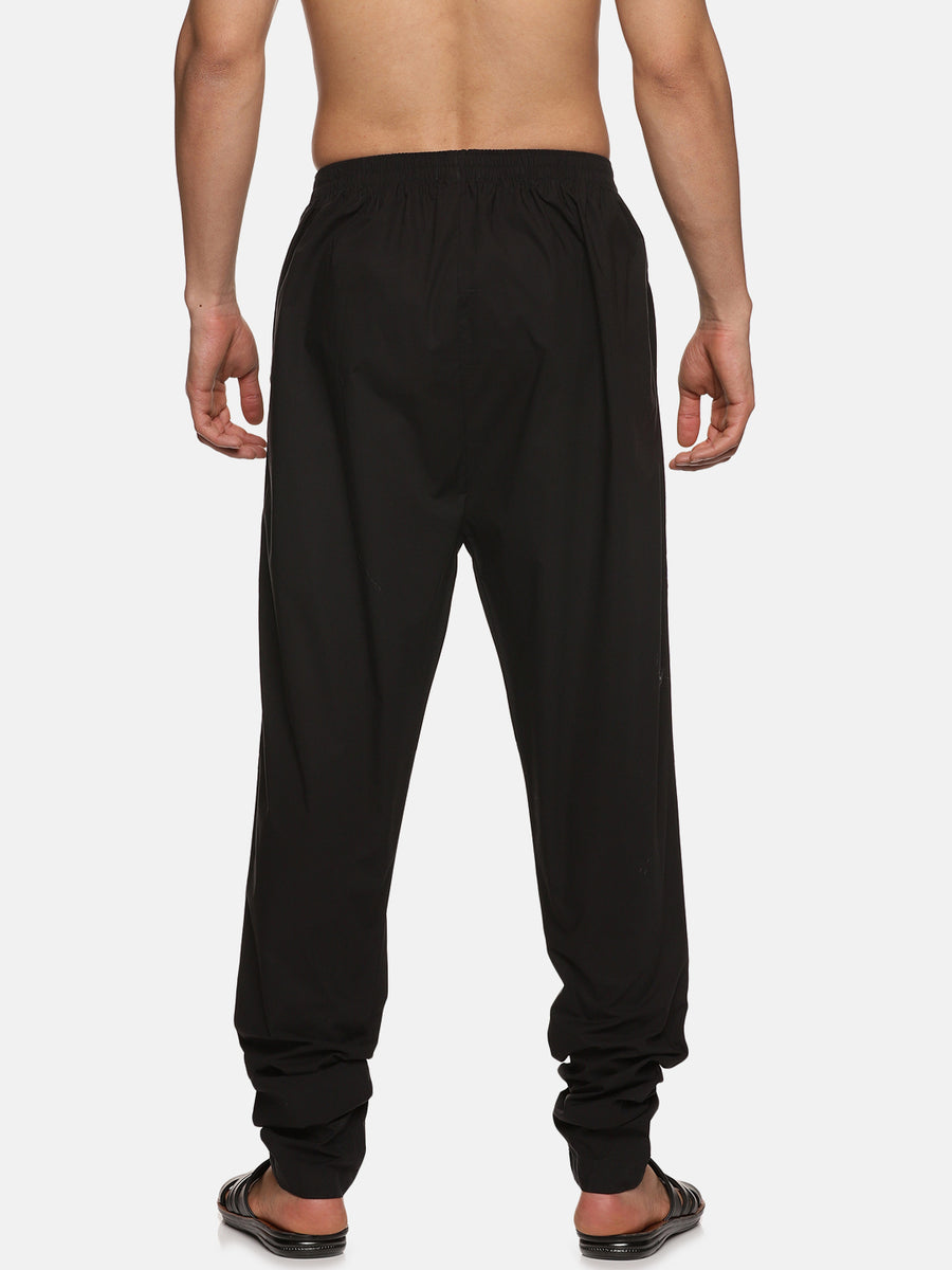Men Solid Black Cotton Pyjama With Pocket