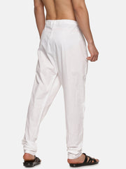 Men Plain Cotton Solid White Pyjama with Pocket