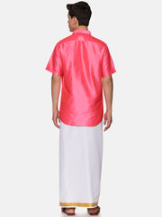 Men Solid Colour Half Sleeve Shirt Pocket Dhoti Set