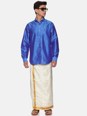 Men Solid Colour Full Sleeve Shirt Pocket Dhoti Set