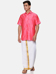 Men Solid Colour Half Sleeve Shirt Pocket Dhoti Set