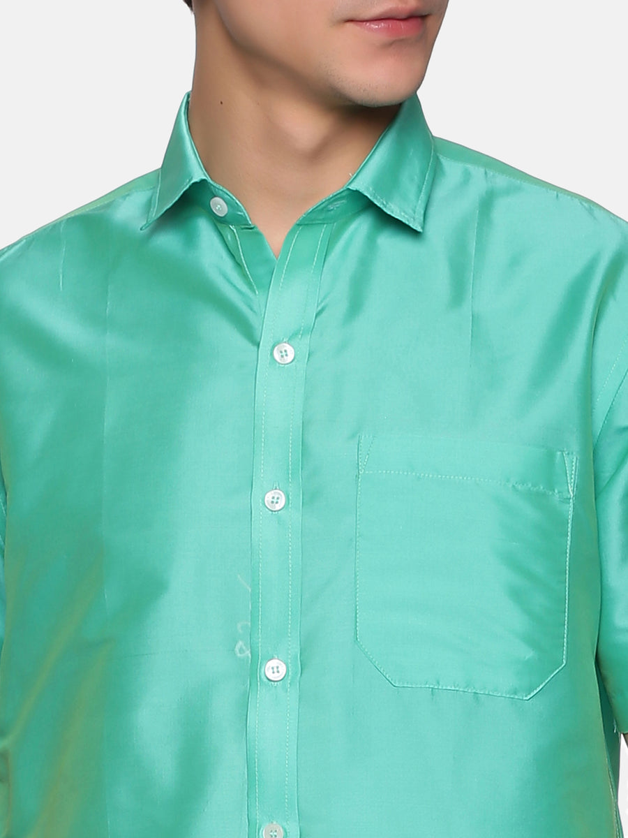 Men Solid Green Colour Half Sleeve Shirt Pocket Dhoti Set