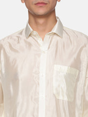 Men Full Sleeve Cream Colour Shirt and Pocket Dhoti Set