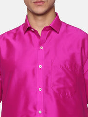 Men Solid Magenta Colour Half Sleeve Shirt Pocket Dhoti Set