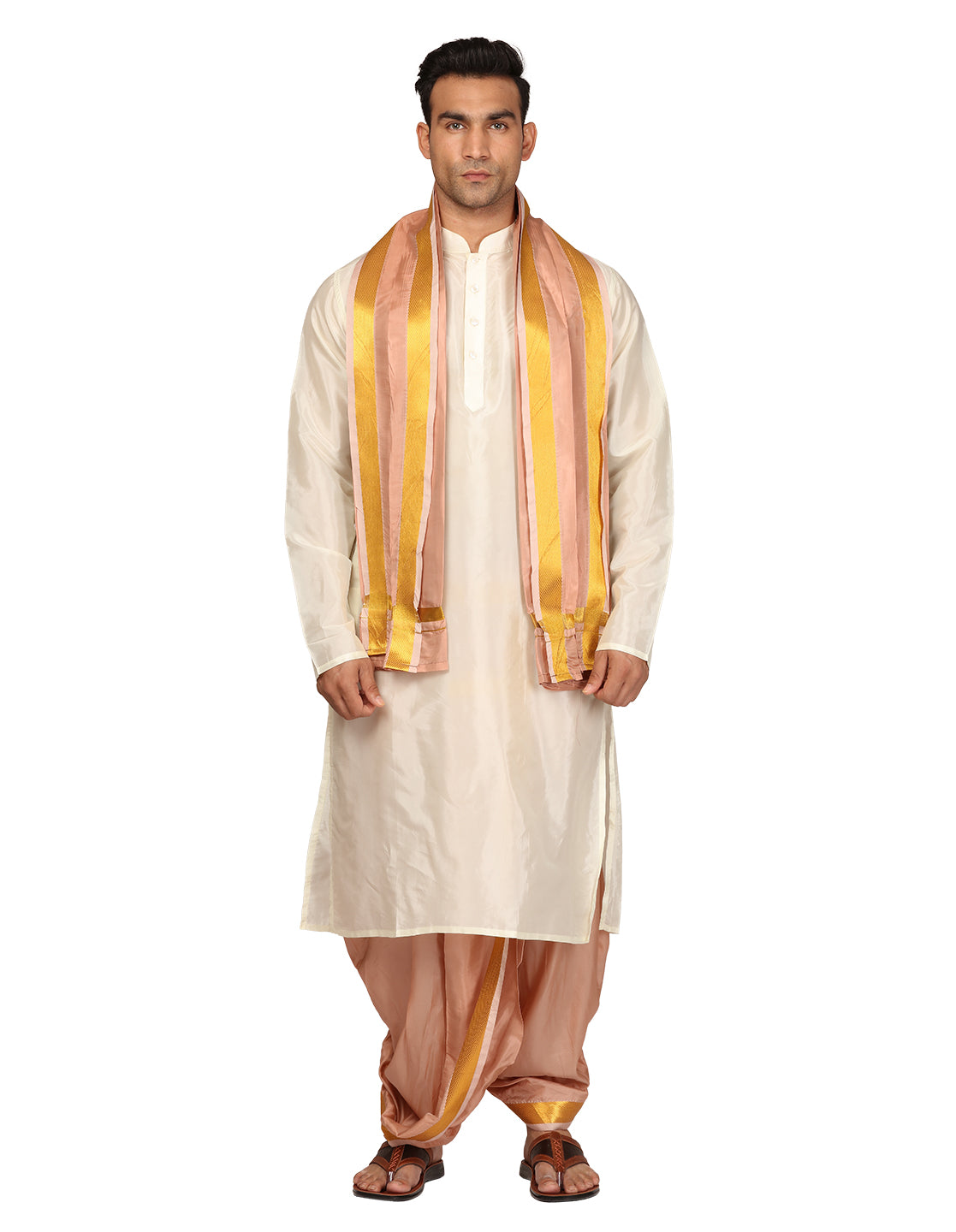 Completo Tradizionale Uomo SETHUKRISHNA | Kurta E Dhoti Pre-cucito, Bianco, Per Cerimonie