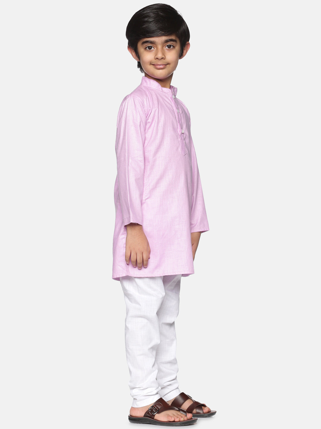 Boys Pink Colour Cotton Kurta Pyjama Set