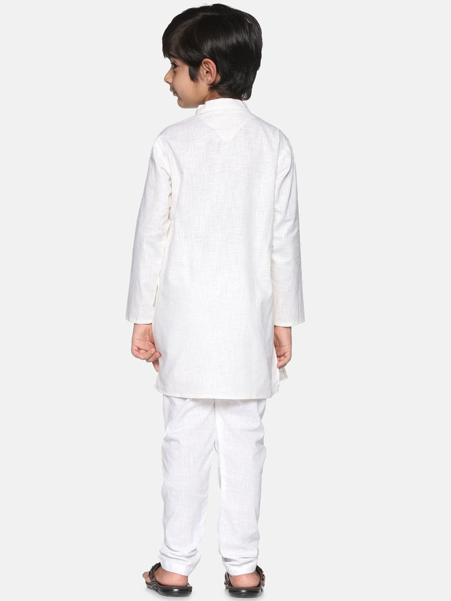 Boys Off White Colour Cotton Kurta Pyjama Set