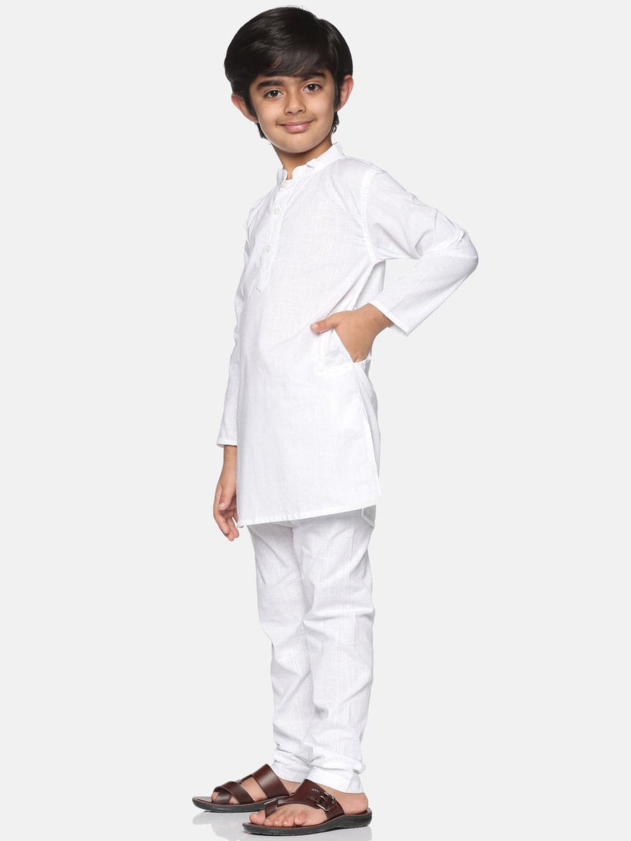 Boys White Colour Cotton Kurta Pyjama Set