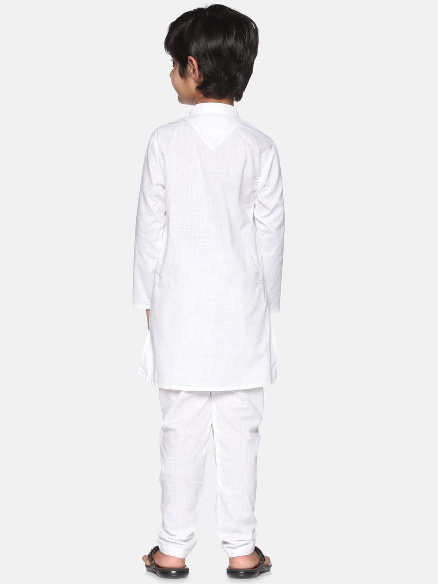 Boys White Colour Cotton Kurta Pyjama Set.