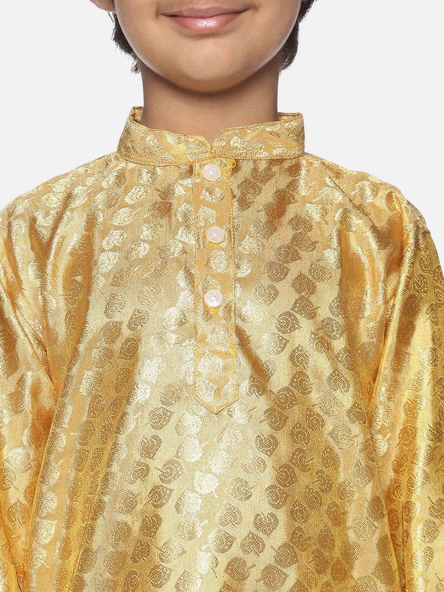 Boys Gold Colour Polyester Kurta Dhoti Pant Set