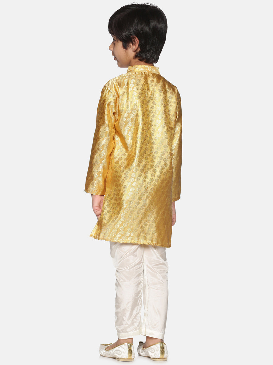 Boys Gold Colour Polyester Kurta Dhotipant Set