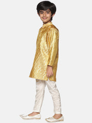 Boys Gold Colour Polyester Kurta Dhotipant Set