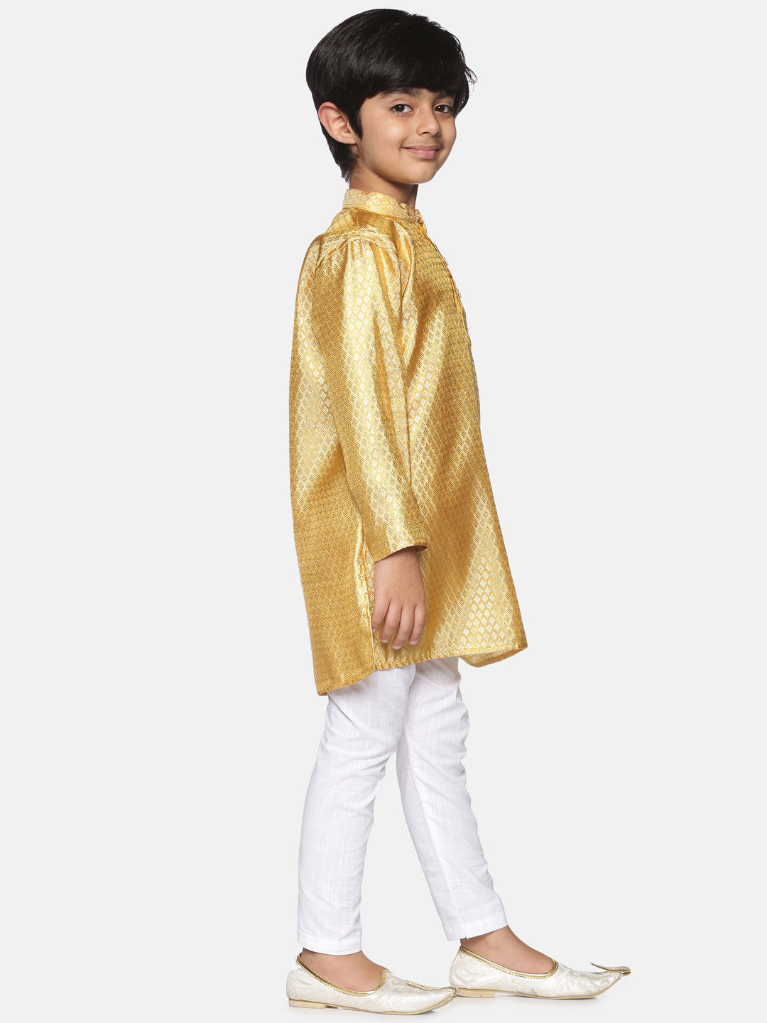 Boys Gold Colour Polyester Kurta Pyjama Set