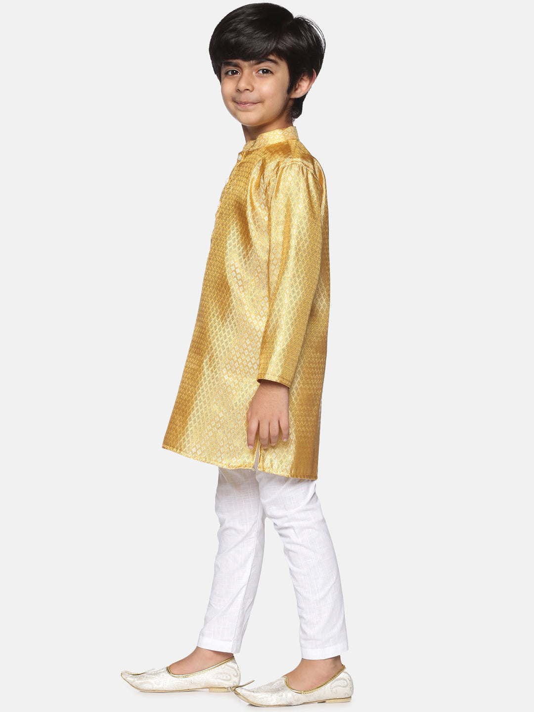 Boys Gold Colour Polyester Kurta Pyjama Set