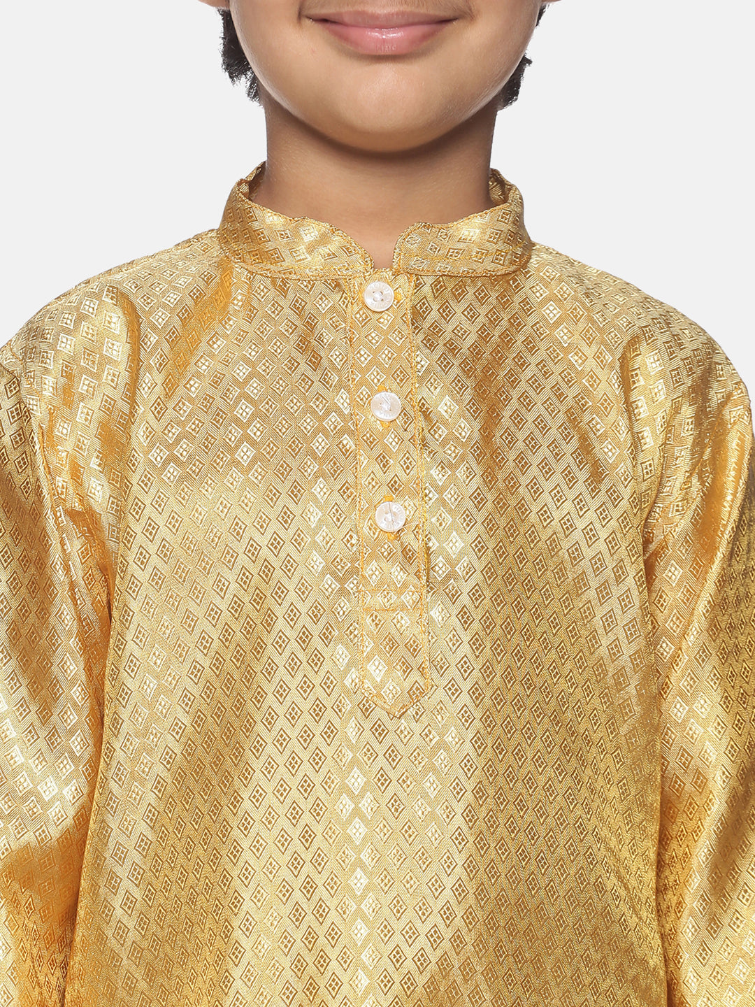Boys Gold Colour Polyester Kurta Pyjama Set