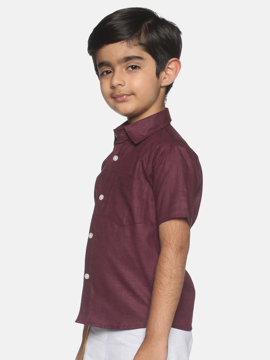 Boys Maroon Colour Cotton Shirt.