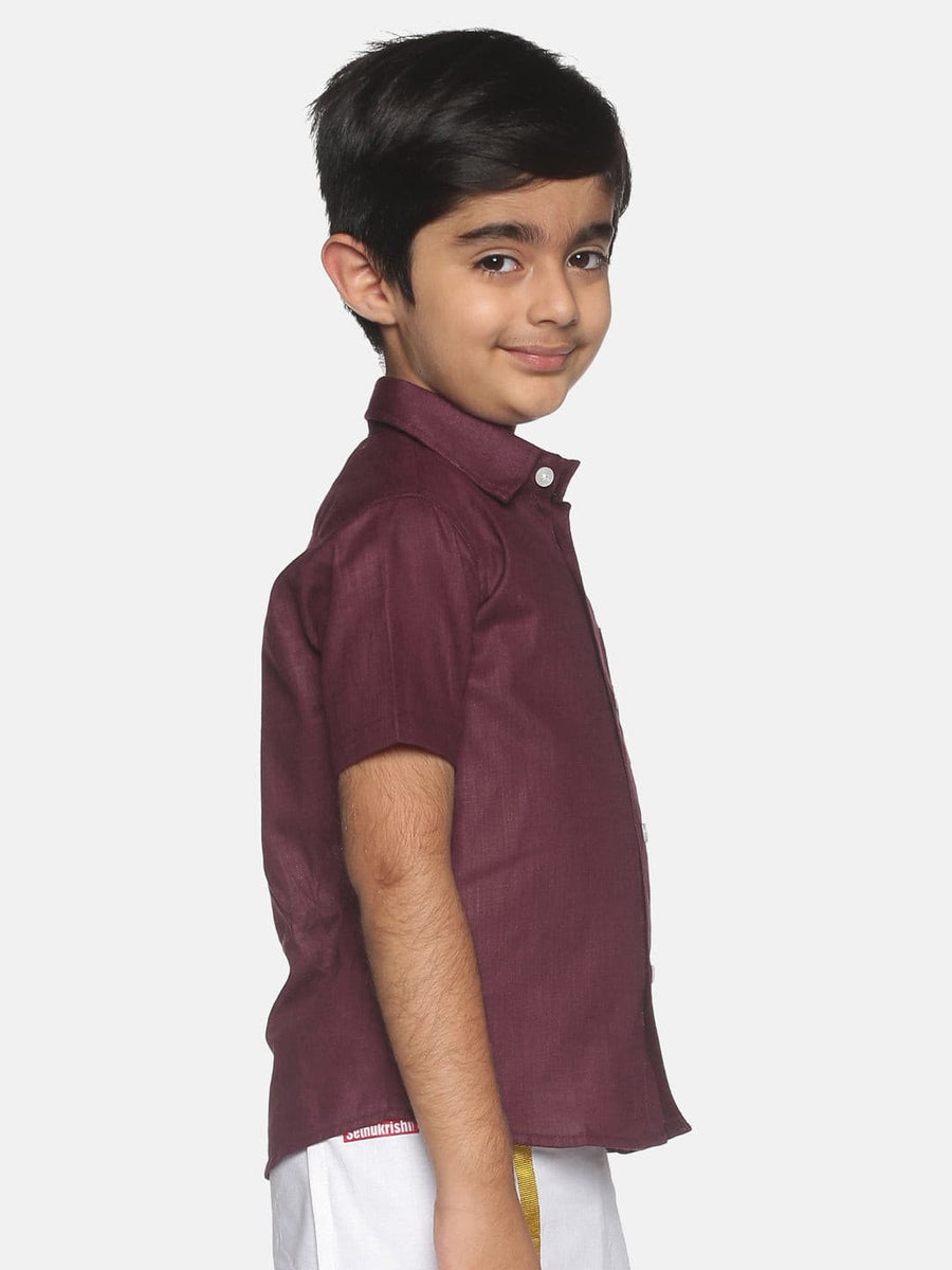 Boys Maroon Colour Cotton Shirt.