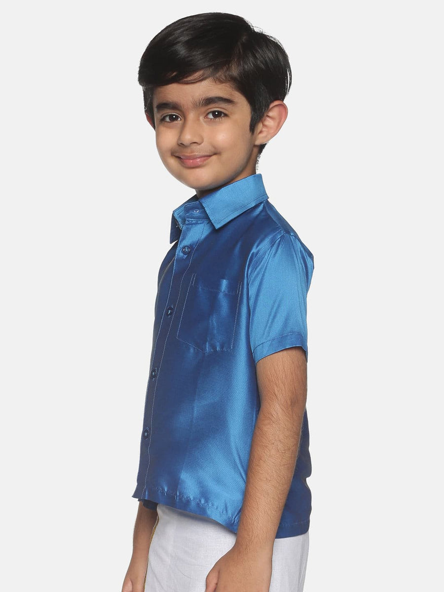 Boys Blue Colour Polyester Shirt