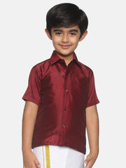 Boys Maroon Colour Polyester Shirt