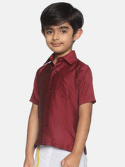 Boys Maroon Colour Polyester Shirt