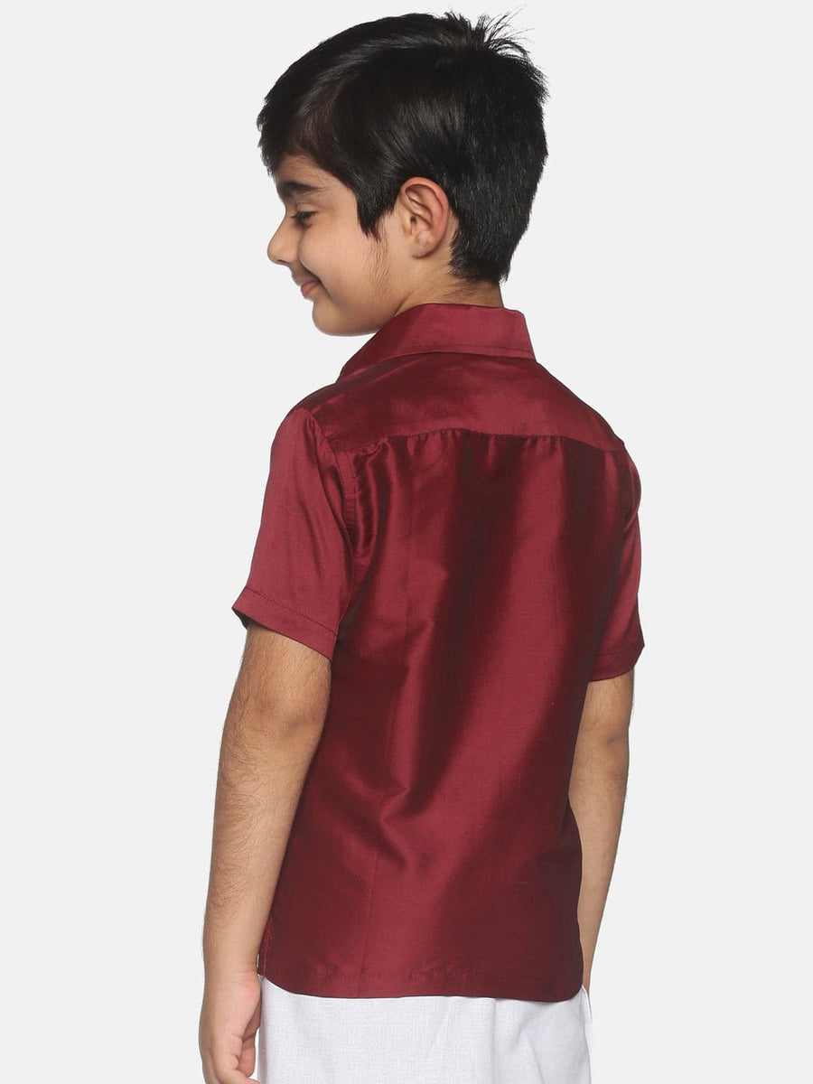 Boys Maroon Colour Polyester Shirt