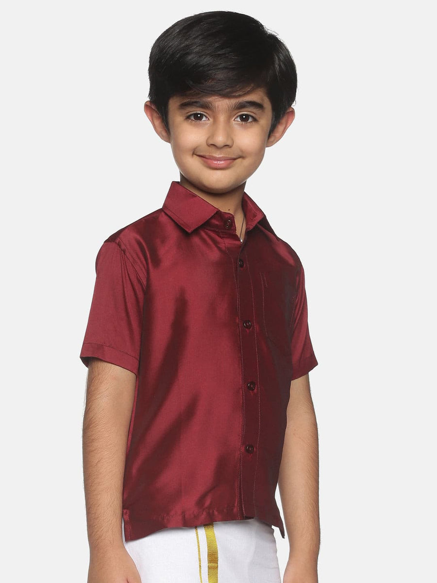 Boys Maroon Colour Polyester Shirt