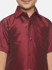 Boys Maroon Colour Polyester Shirt