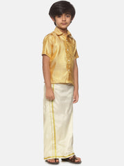 Boys Jacquard Cream Shirt And Dhoti Set