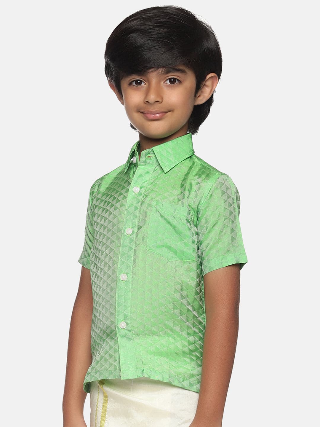 Boys Green Colour Art Silk Shirt.