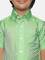 Boys Green Colour Art Silk Shirt.