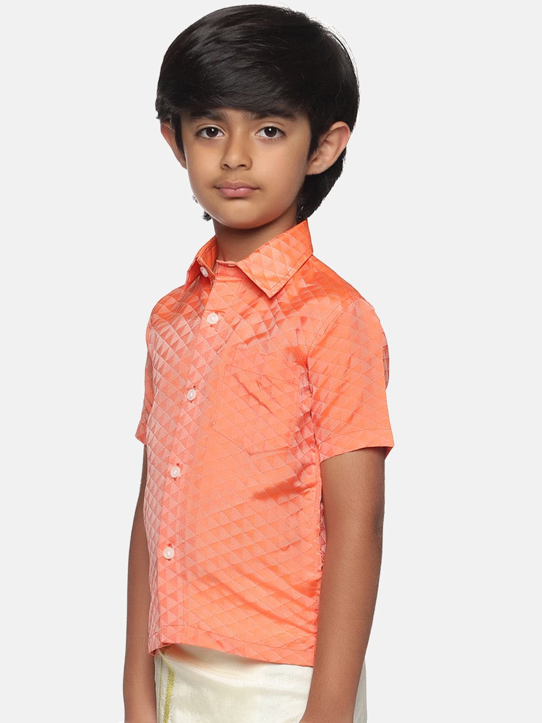 Boys Orange Colour Art Silk Shirt.
