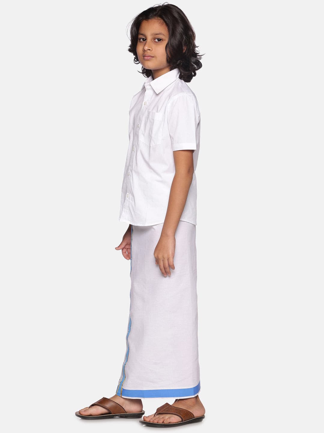 Boys White Colour Cotton Readymade Shirt With Dhoti Set